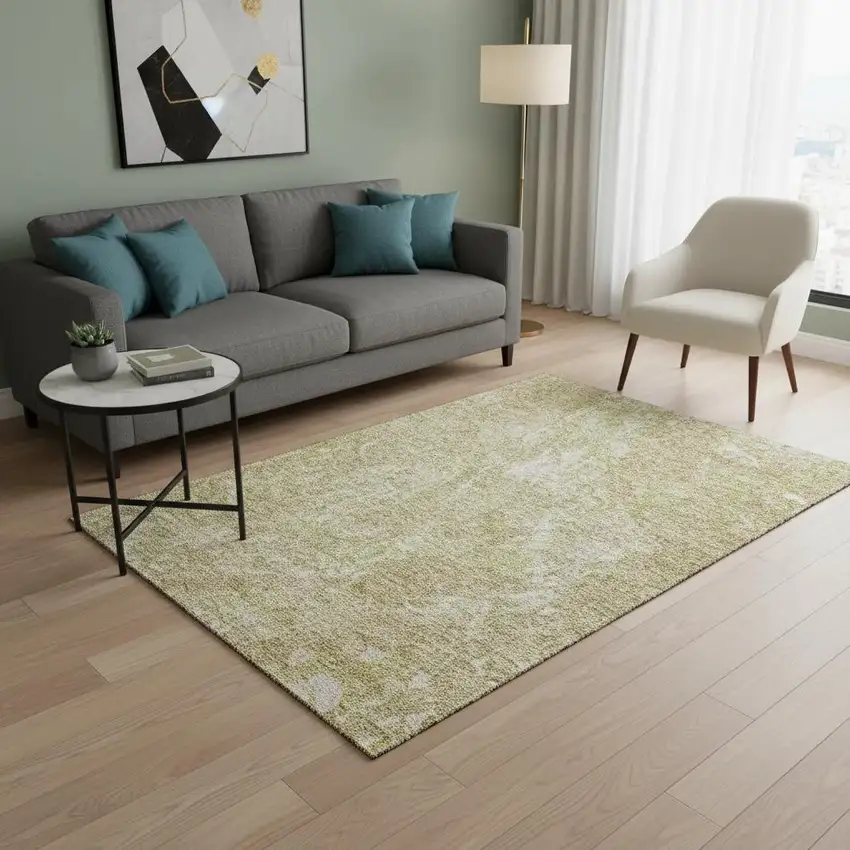 Beige And Ivory Abstract Washable Area Rug With UV Protection Photo 1