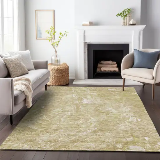 Beige And Ivory Abstract Washable Area Rug With UV Protection Photo 5