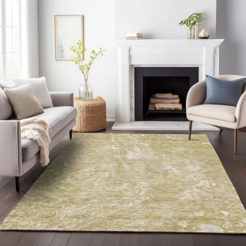 Beige And Ivory Abstract Washable Area Rug With UV Protection Photo 5