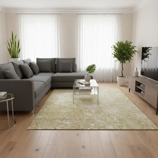 Beige And Ivory Abstract Washable Area Rug With UV Protection Photo 1