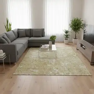 Photo of Beige And Ivory Abstract Washable Area Rug With UV Protection
