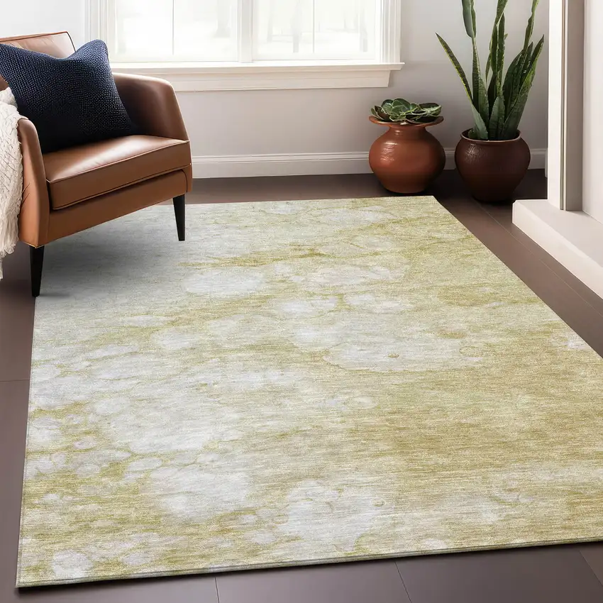 Beige And Ivory Abstract Washable Area Rug With UV Protection Photo 5