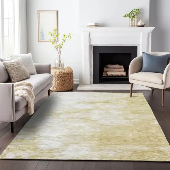 Beige And Ivory Abstract Washable Area Rug With UV Protection Photo 4