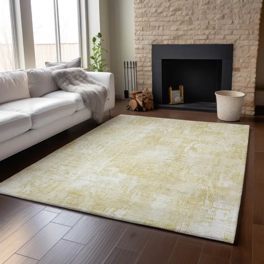 Beige And Ivory Abstract Washable Area Rug With UV Protection Photo 3