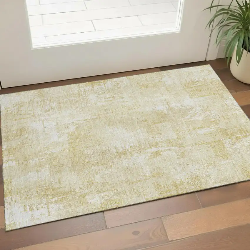 Beige And Ivory Abstract Washable Area Rug With UV Protection Photo 1