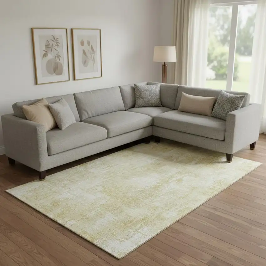 Beige And Ivory Abstract Washable Area Rug With UV Protection Photo 1