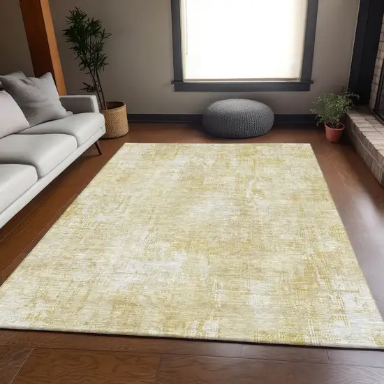 Beige And Ivory Abstract Washable Area Rug With UV Protection Photo 2