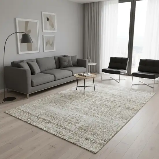 Beige And Ivory Abstract Washable Area Rug With UV Protection Photo 2