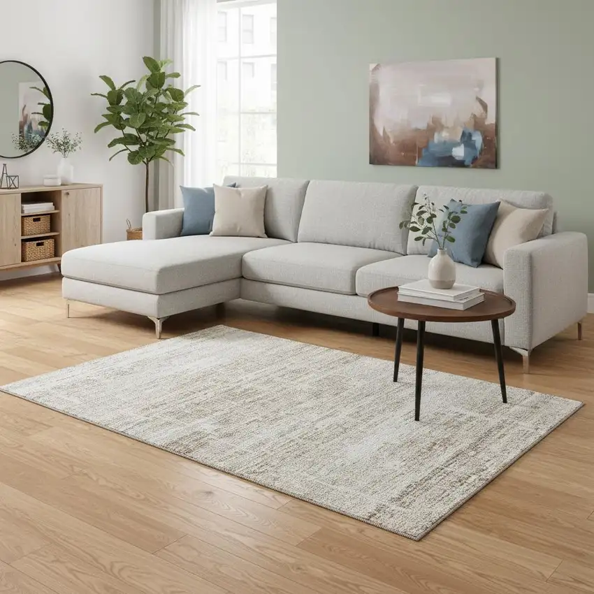 Beige And Ivory Abstract Washable Area Rug With UV Protection Photo 2