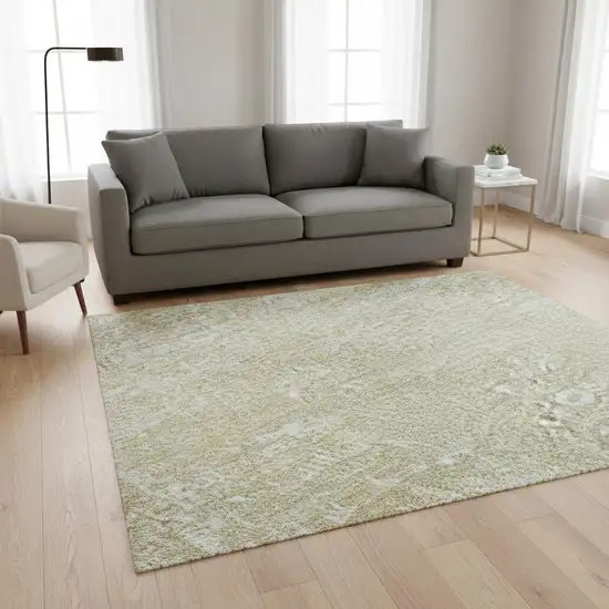 Beige And Ivory Abstract Washable Area Rug With UV Protection Photo 2