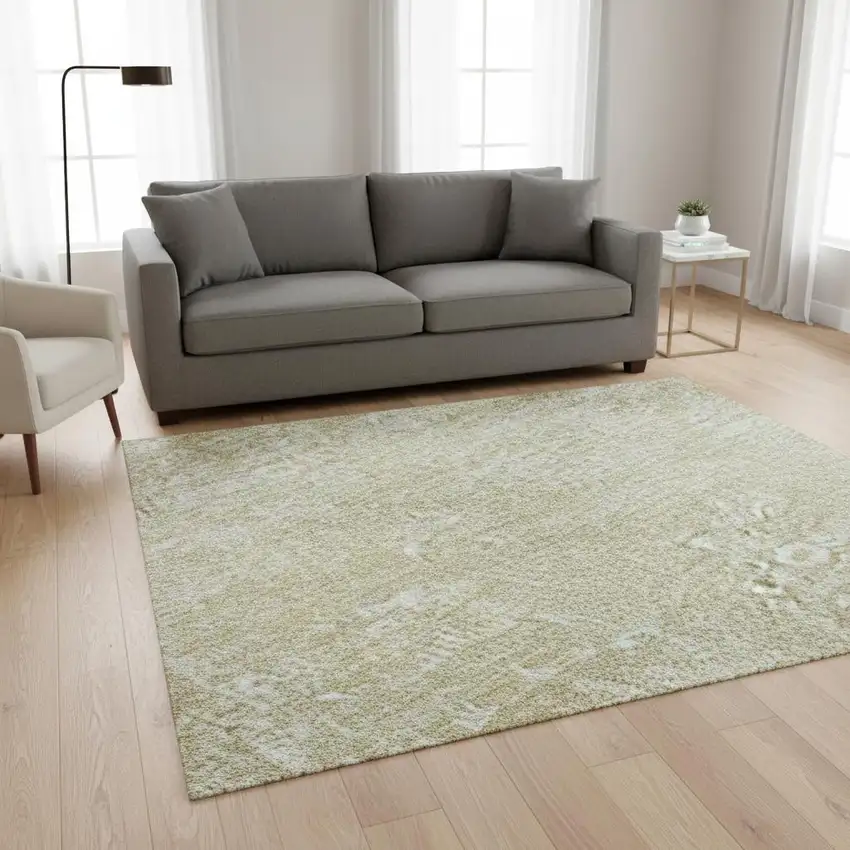 Beige And Ivory Abstract Washable Area Rug With UV Protection Photo 2