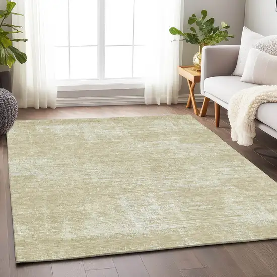 Beige And Ivory Abstract Washable Area Rug With UV Protection Photo 5
