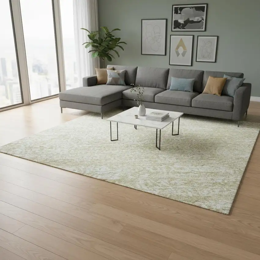 Beige And Ivory Abstract Washable Area Rug With UV Protection Photo 2