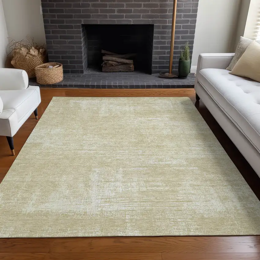 Beige And Ivory Abstract Washable Area Rug With UV Protection Photo 4