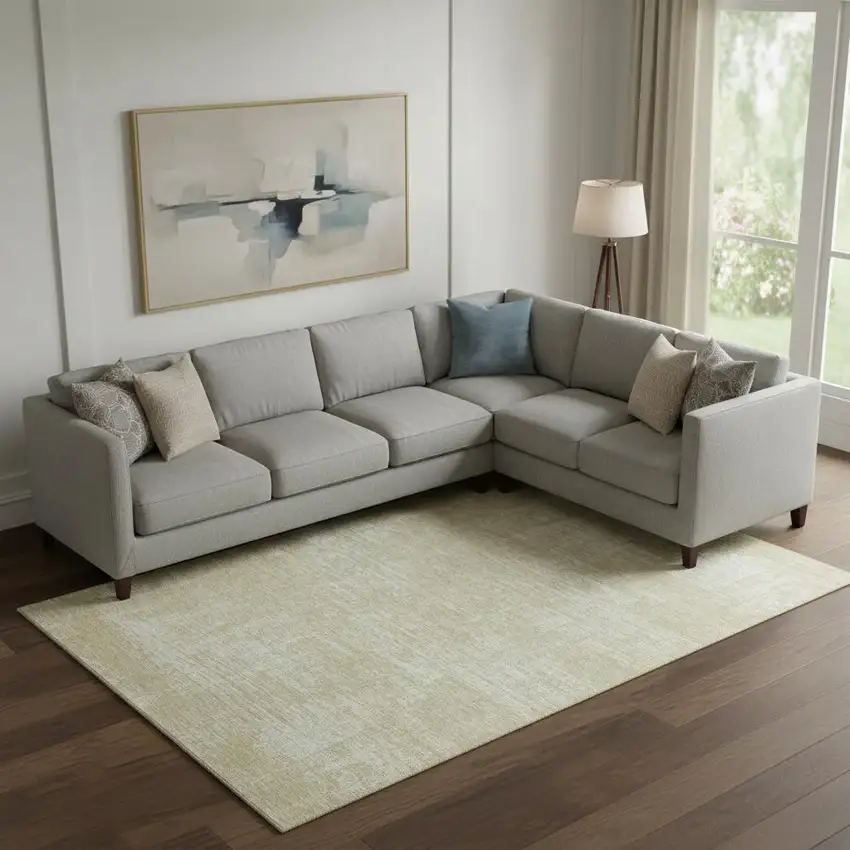 Beige And Ivory Abstract Washable Area Rug With UV Protection Photo 1