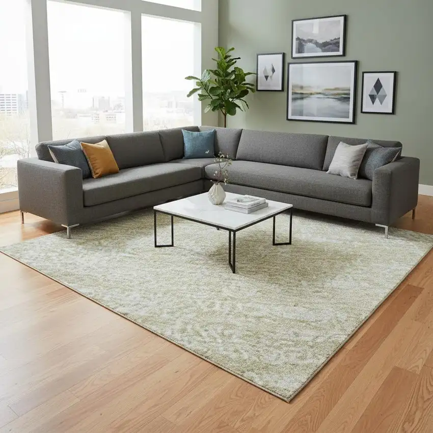 Beige And Ivory Abstract Washable Area Rug With UV Protection Photo 2