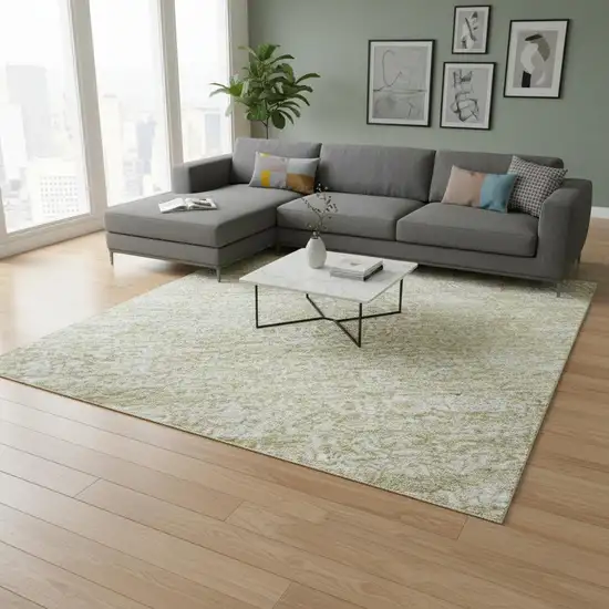 Beige And Ivory Abstract Washable Area Rug With UV Protection Photo 2