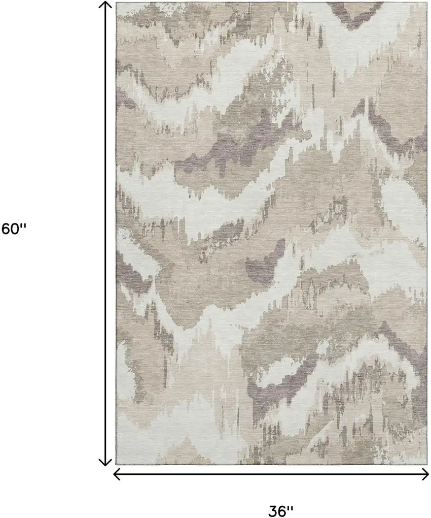 Beige And Ivory Abstract Washable Area Rug With UV Protection Photo 3