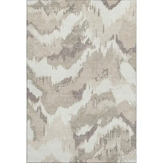 Beige And Ivory Abstract Washable Area Rug With UV Protection Photo 2