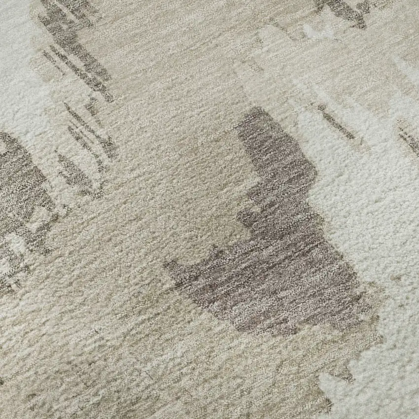 Beige And Ivory Abstract Washable Area Rug With UV Protection Photo 9