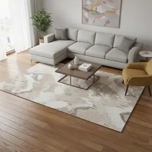 Photo of Beige And Ivory Abstract Washable Area Rug With UV Protection