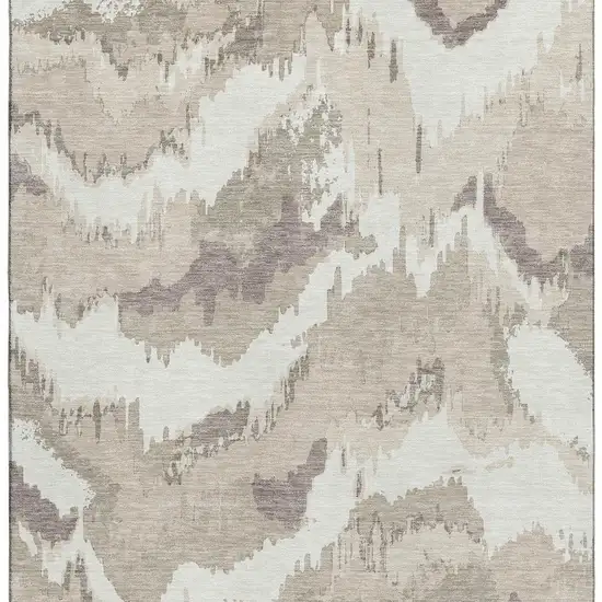 Beige And Ivory Abstract Washable Area Rug With UV Protection Photo 5