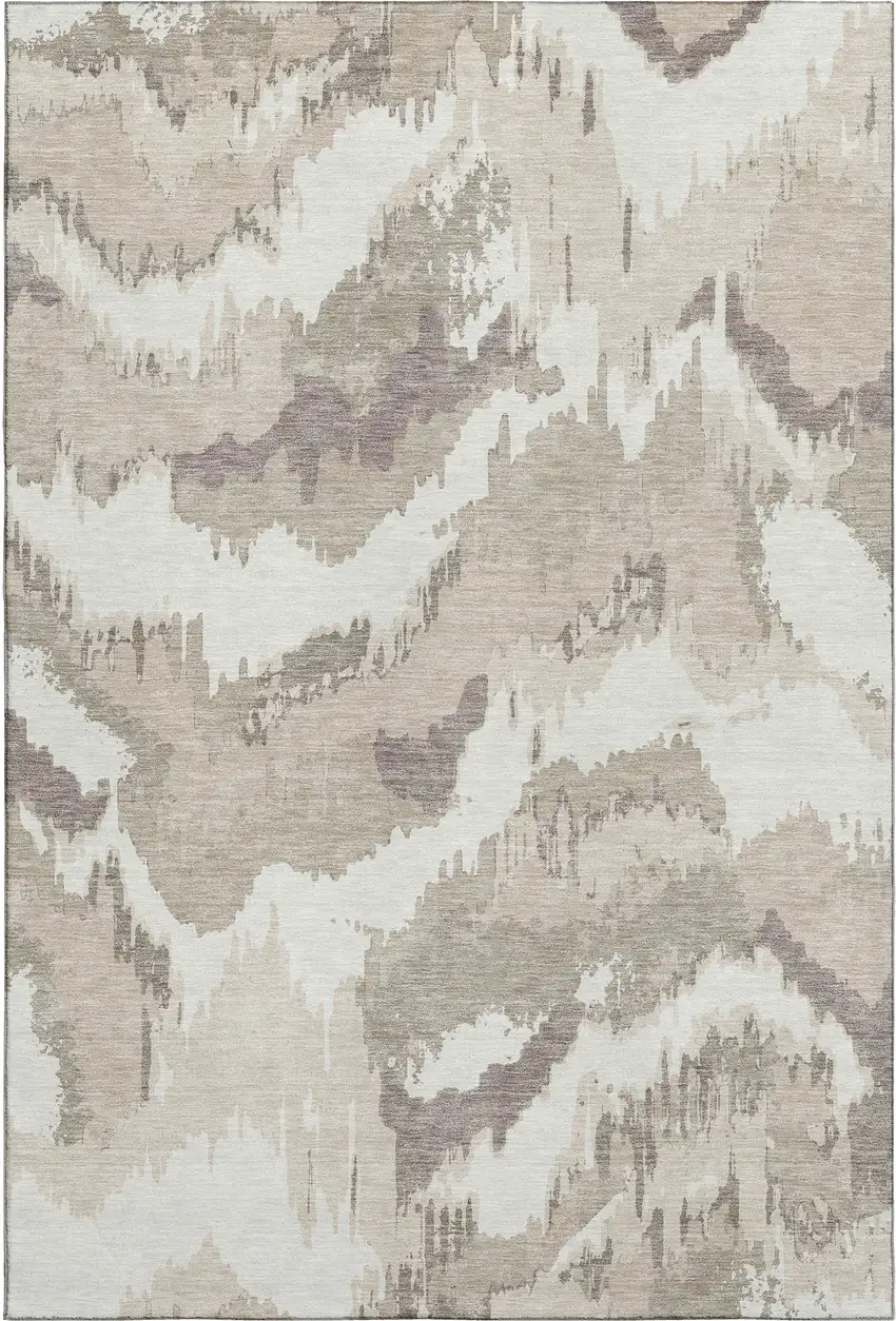 Beige And Ivory Abstract Washable Area Rug With UV Protection Photo 2
