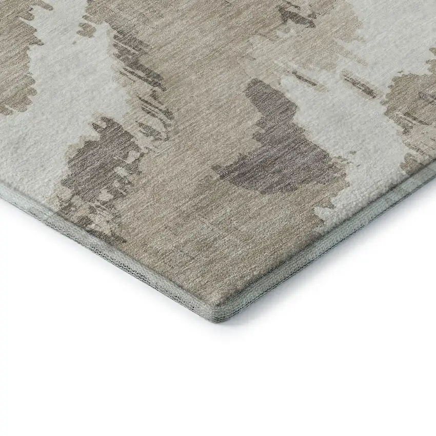Beige And Ivory Abstract Washable Area Rug With UV Protection Photo 9