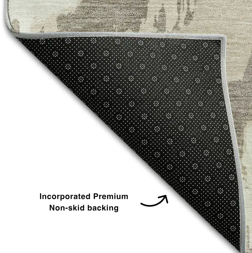 Beige And Ivory Abstract Washable Area Rug With UV Protection Photo 8