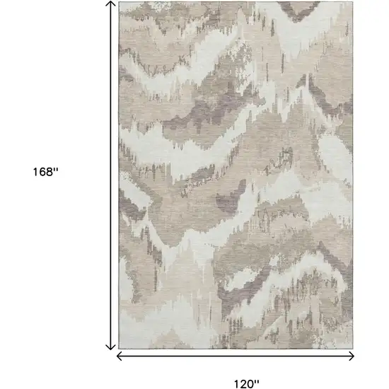 Beige And Ivory Abstract Washable Area Rug With UV Protection Photo 3