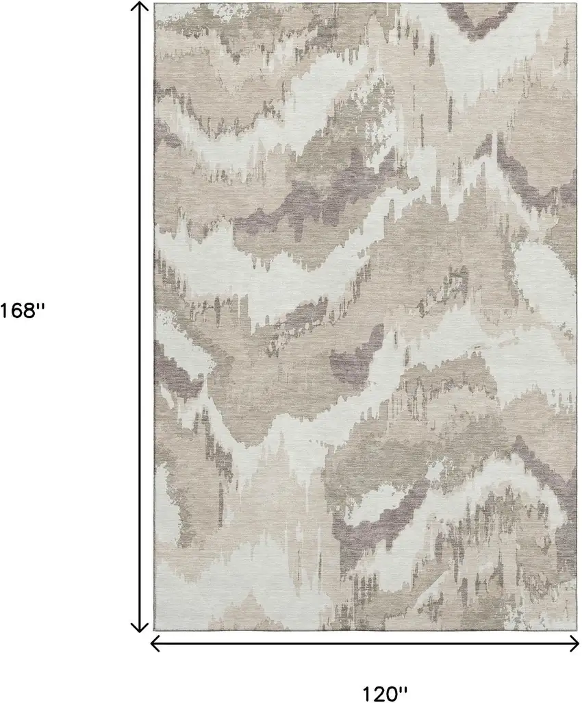Beige And Ivory Abstract Washable Area Rug With UV Protection Photo 3