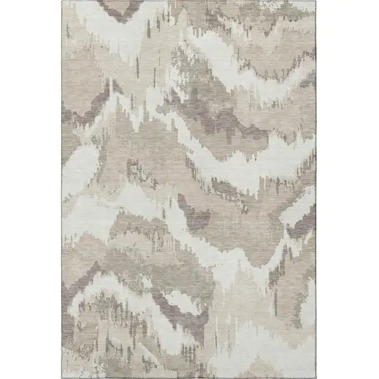 Beige And Ivory Abstract Washable Area Rug With UV Protection Photo 5