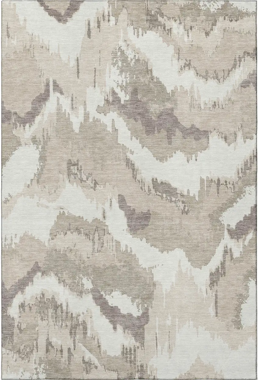 Beige And Ivory Abstract Washable Area Rug With UV Protection Photo 5