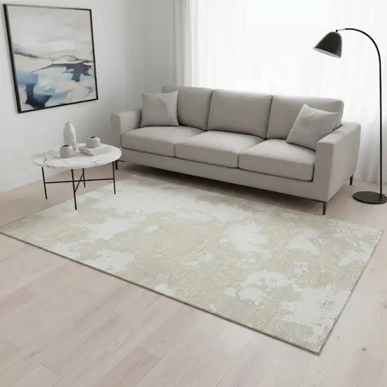Beige And Ivory Abstract Washable Area Rug With UV Protection Photo 2