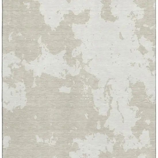 Beige And Ivory Abstract Washable Area Rug With UV Protection Photo 4