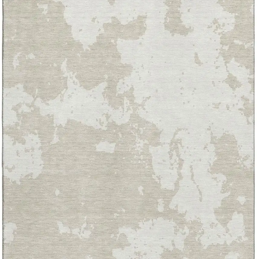 Beige And Ivory Abstract Washable Area Rug With UV Protection Photo 4
