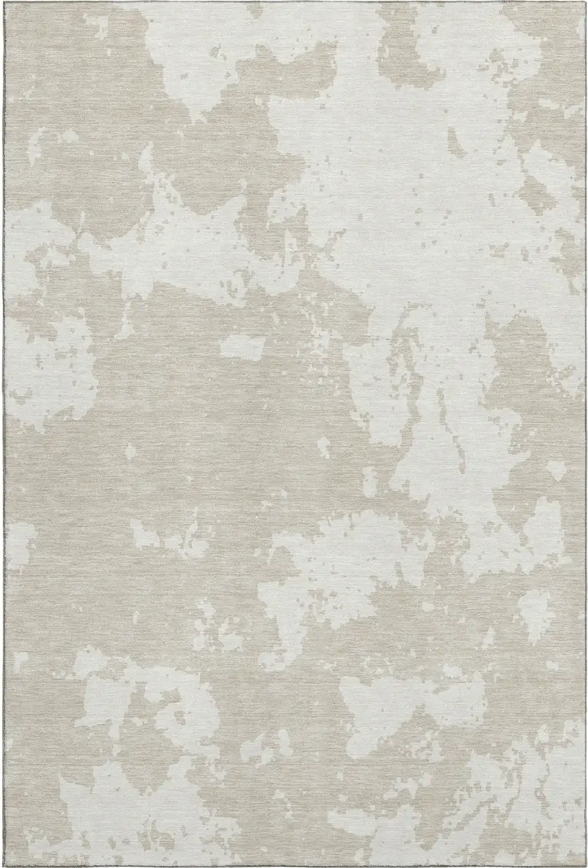 Beige And Ivory Abstract Washable Area Rug With UV Protection Photo 1