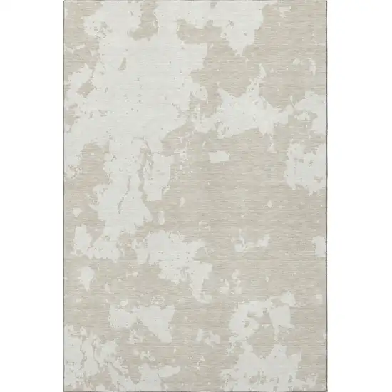 Beige And Ivory Abstract Washable Area Rug With UV Protection Photo 4