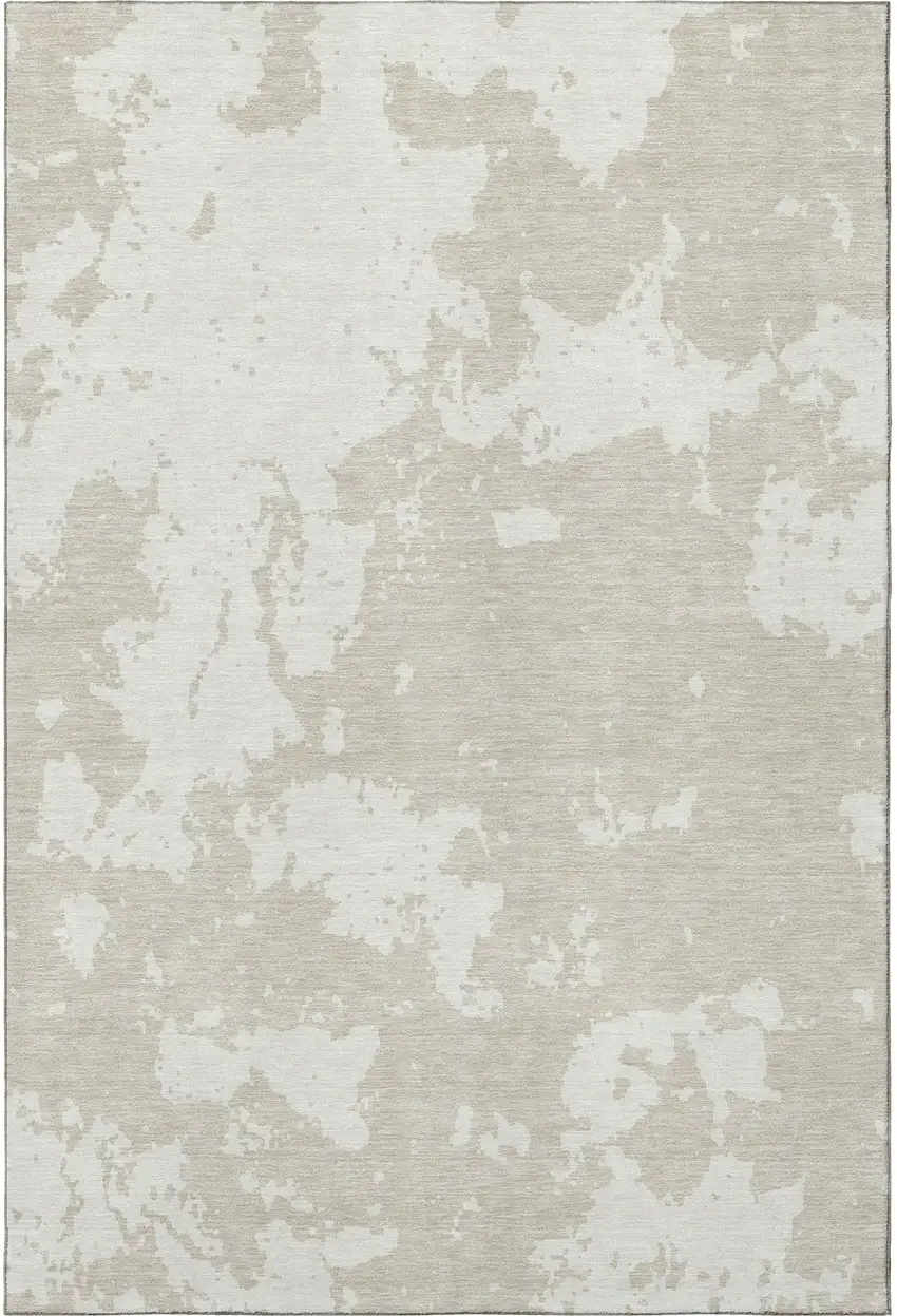Beige And Ivory Abstract Washable Area Rug With UV Protection Photo 4