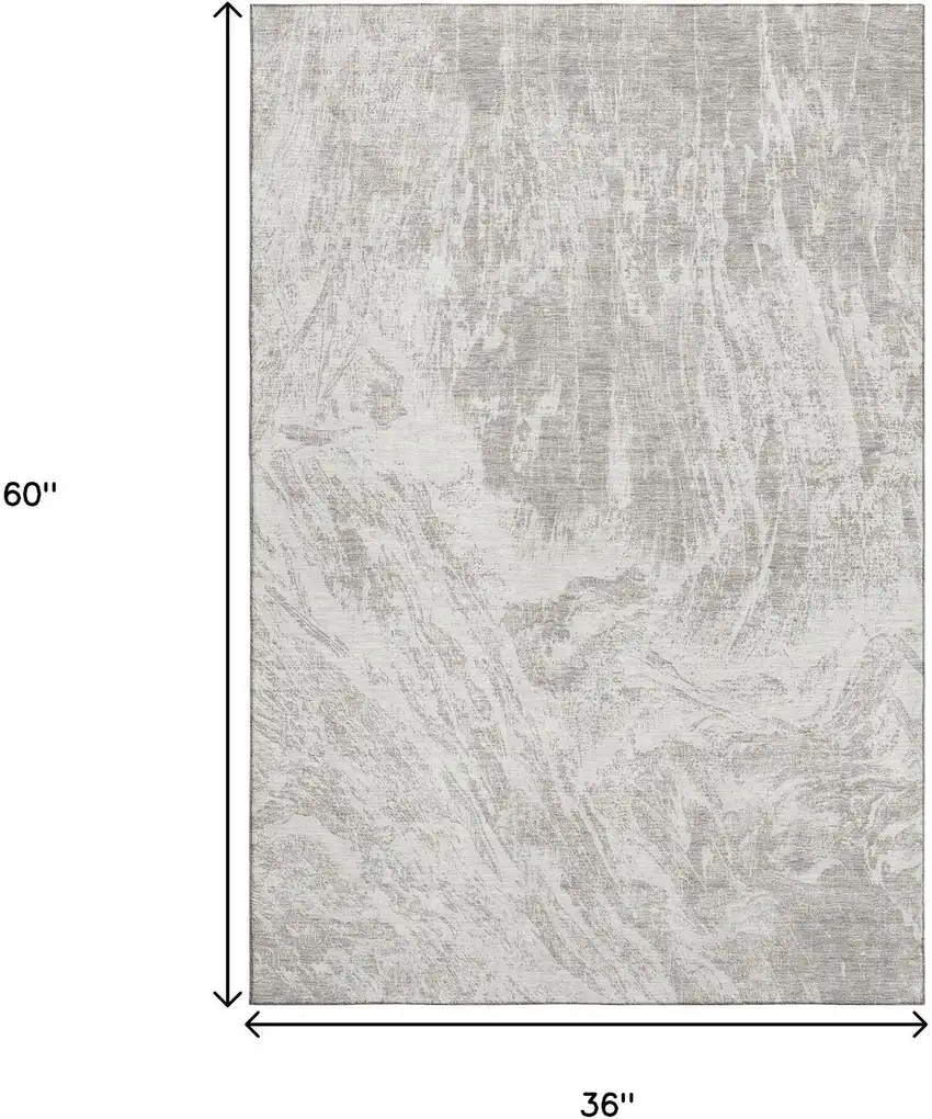 Beige And Ivory Abstract Washable Area Rug With UV Protection Photo 9