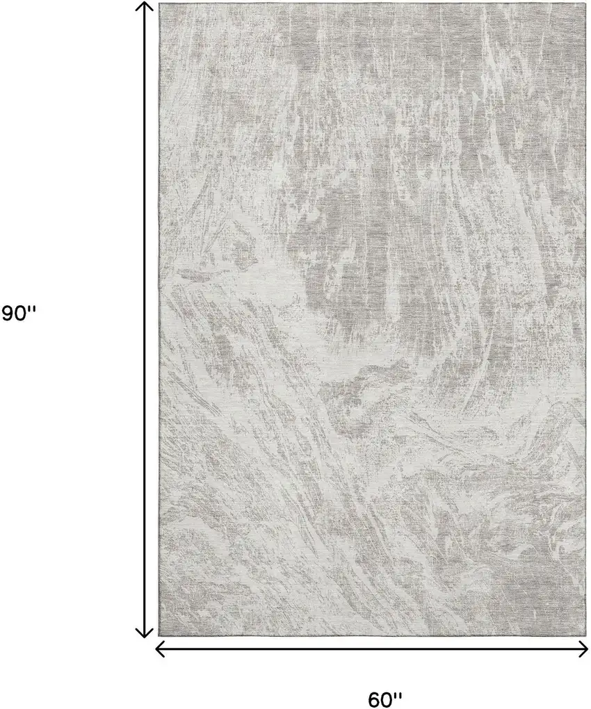 Beige And Ivory Abstract Washable Area Rug With UV Protection Photo 8