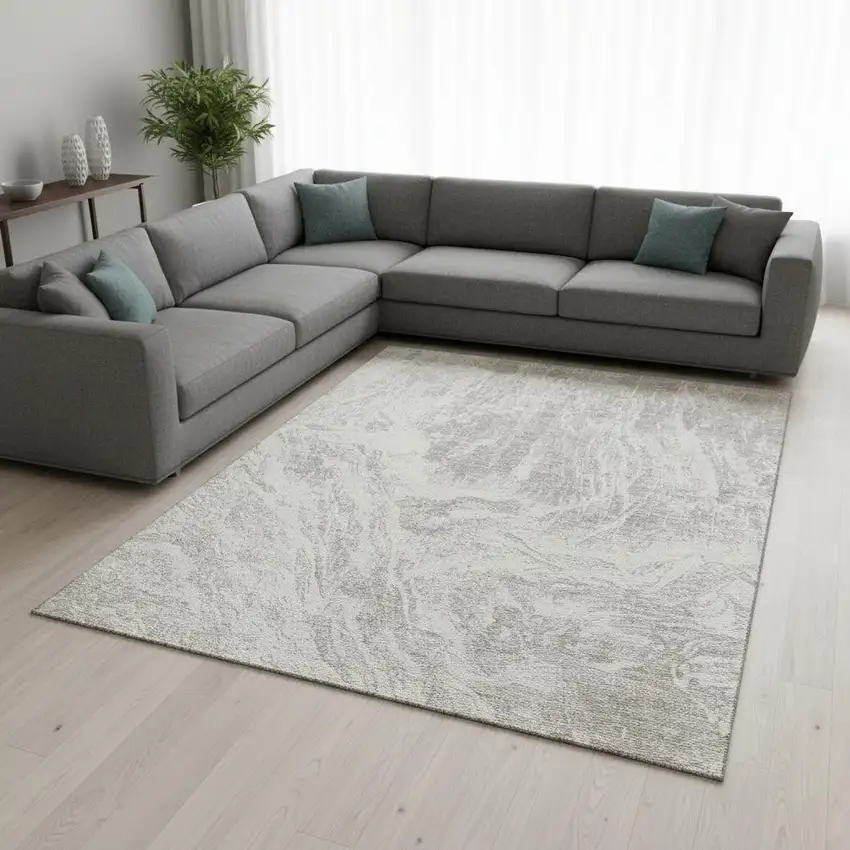 Beige And Ivory Abstract Washable Area Rug With UV Protection Photo 2