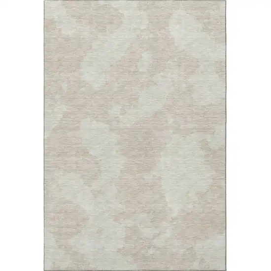 Beige And Ivory Abstract Washable Area Rug With UV Protection Photo 4