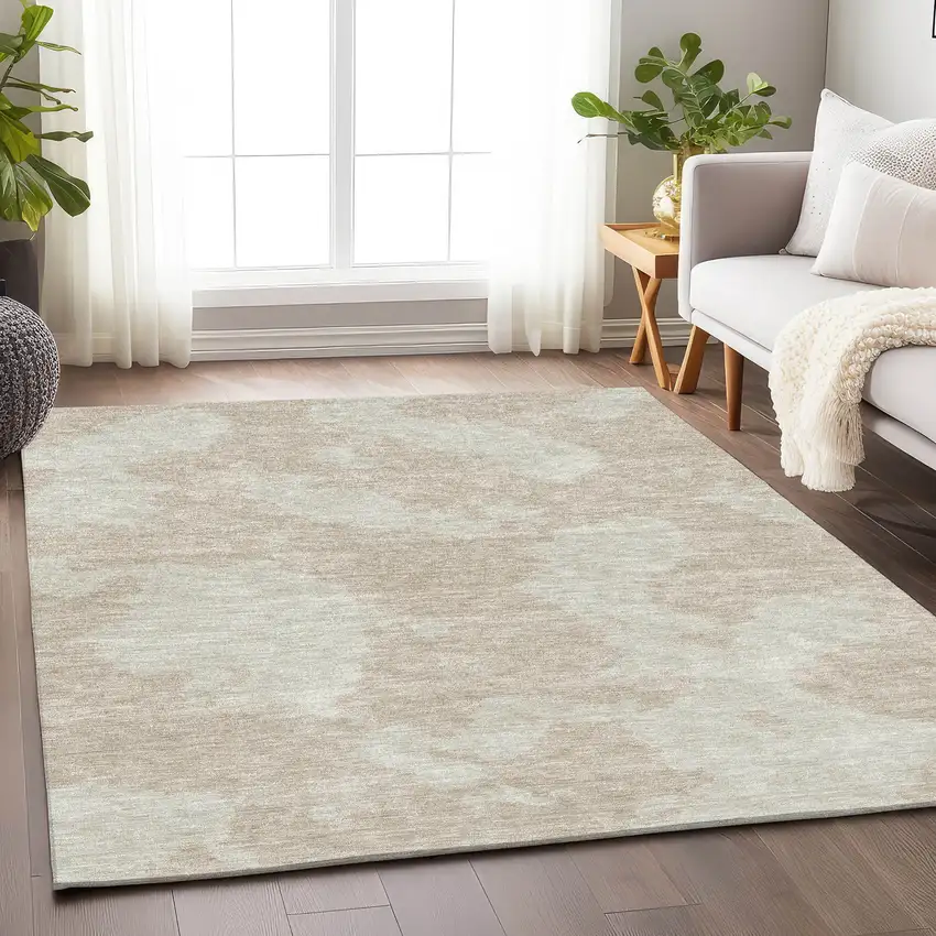 Beige And Ivory Abstract Washable Area Rug With UV Protection Photo 4