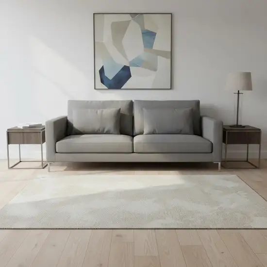 Beige And Ivory Abstract Washable Area Rug With UV Protection Photo 2