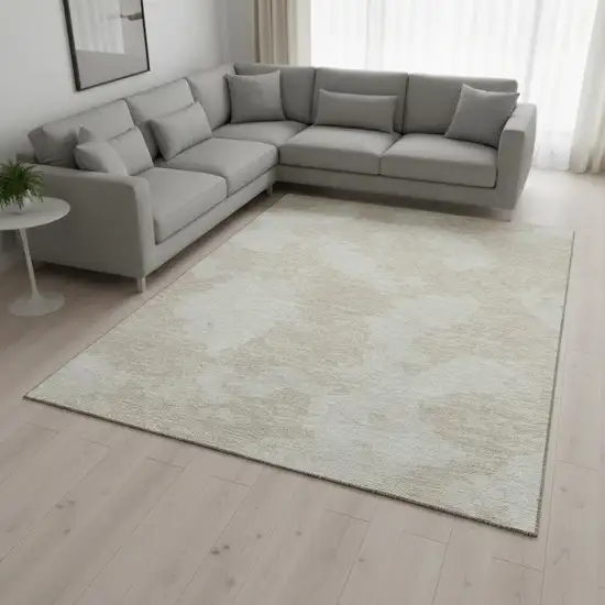 Beige And Ivory Abstract Washable Area Rug With UV Protection Photo 2