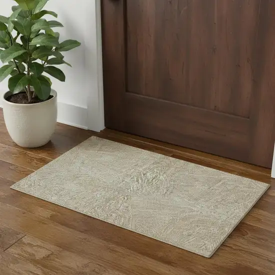 Beige And Ivory Abstract Washable Area Rug With UV Protection Photo 1