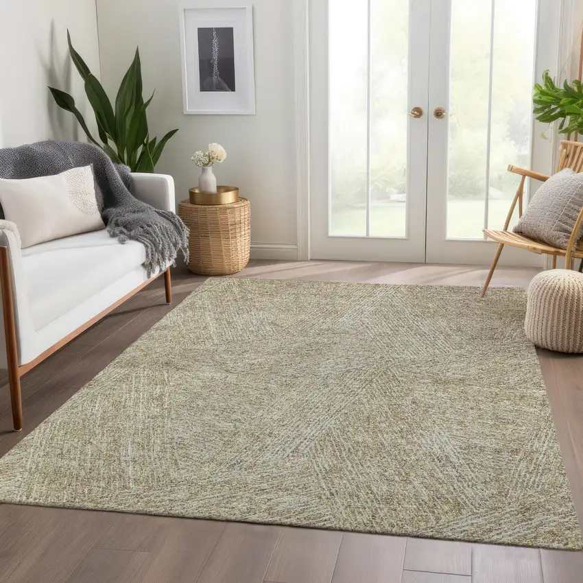 Beige And Ivory Abstract Washable Area Rug With UV Protection Photo 1