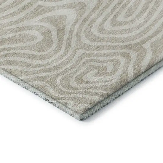 Beige And Ivory Abstract Washable Area Rug With UV Protection Photo 6