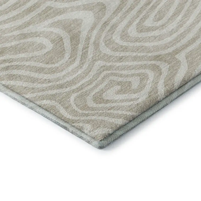 Beige And Ivory Abstract Washable Area Rug With UV Protection Photo 6